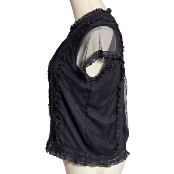 Love Sam Black Victorian Boho Lace Trim Blouse Top - Picture 3 of 7